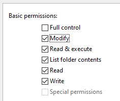 SSIS account permissions for Windows Temp directory