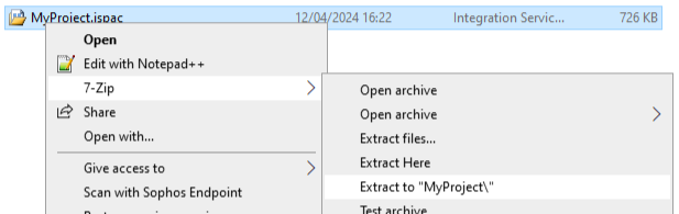 Project deployment packages are zip files which can be extracted locally